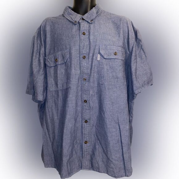 Carhartt Mens 3XL Relaxed Loose Fit Denim Blue Chambray Short Sleeve Shirt - Picture 1 of 3